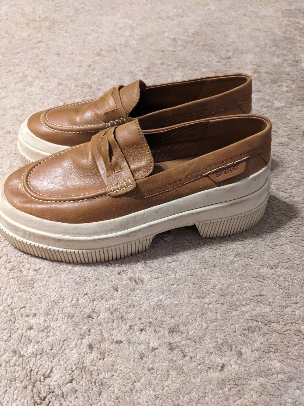 Sperry Women's Tan Leather Platform Loafers